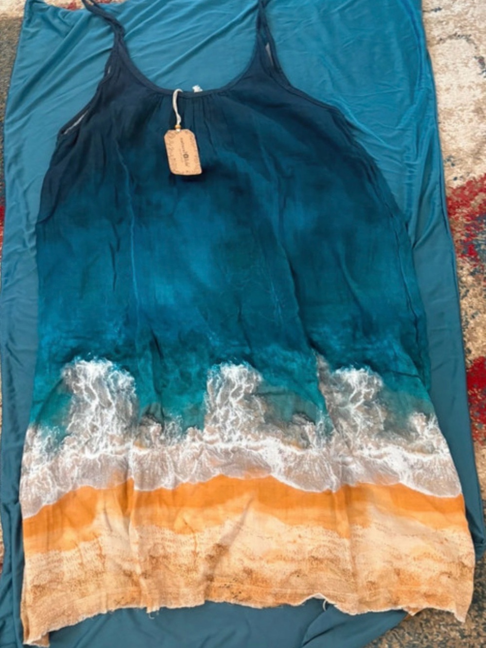 NATURAL LIFE Teal Ombre Cover with Sand and White Wave Detail
